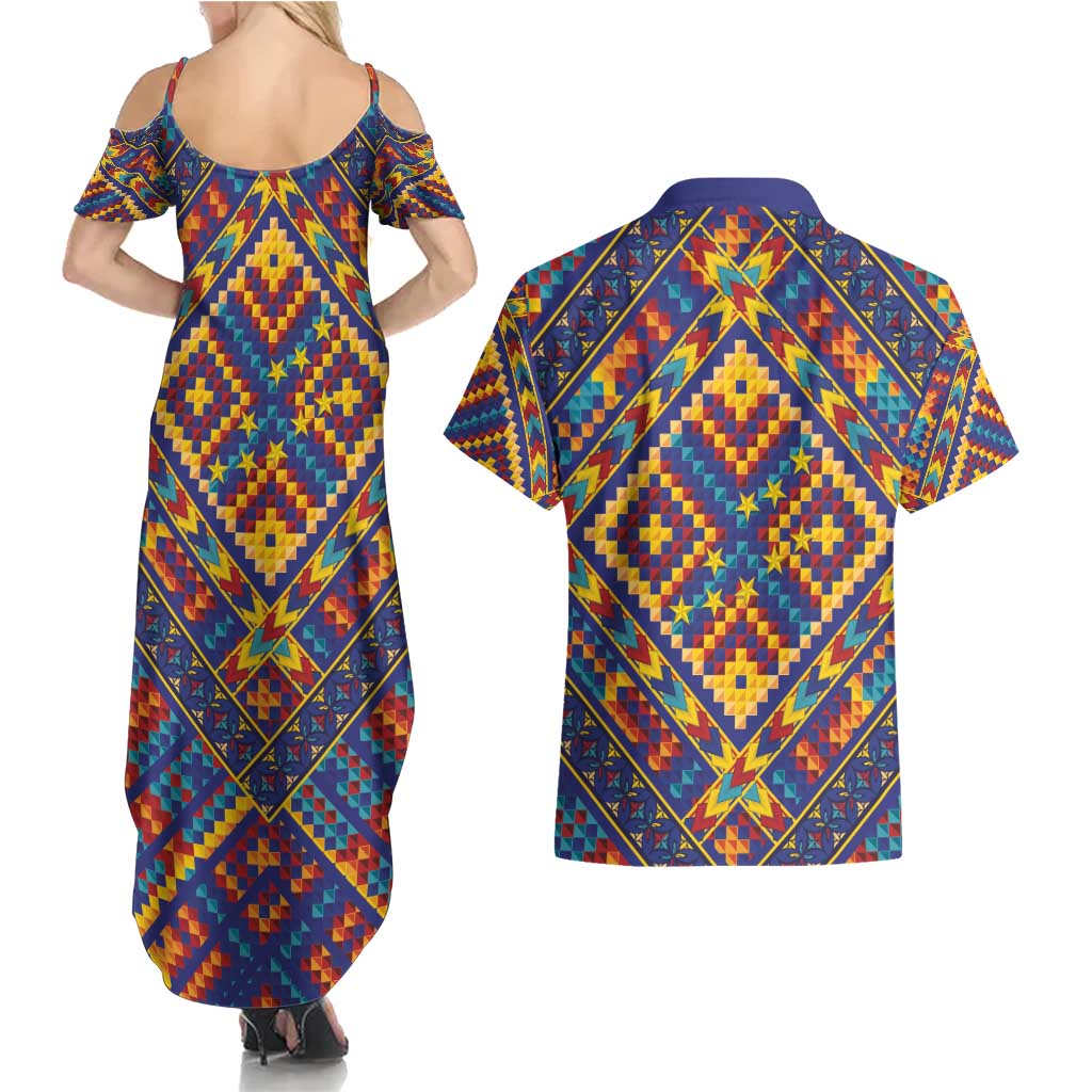 Kolose-Tuvalu Crochet Couples Matching Summer Maxi Dress and Hawaiian Shirt with Polynesian and Pacific Tattoos - Polynesian Pride