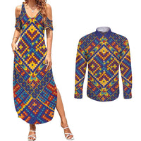 Kolose-Tuvalu Crochet Couples Matching Summer Maxi Dress and Long Sleeve Button Shirt with Polynesian and Pacific Tattoos - Polynesian Pride