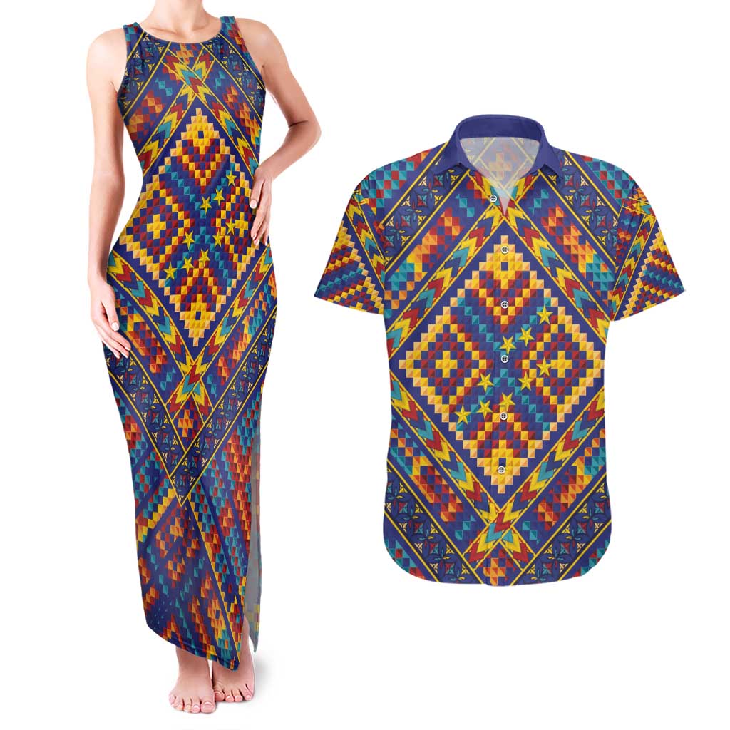 Kolose-Tuvalu Crochet Couples Matching Tank Maxi Dress and Hawaiian Shirt with Polynesian and Pacific Tattoos - Polynesian Pride