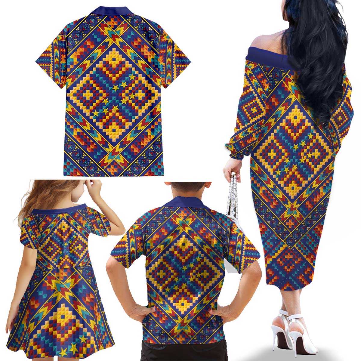 Kolose-Tuvalu Crochet Family Matching Off The Shoulder Long Sleeve Dress and Hawaiian Shirt with Polynesian and Pacific Tattoos LT03 - Polynesian Pride