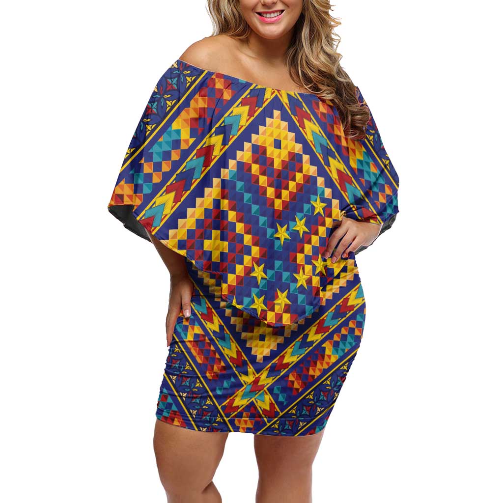 Kolose-Tuvalu Crochet Family Matching Off Shoulder Short Dress and Hawaiian Shirt with Polynesian and Pacific Tattoos LT03 Mom's Dress Navy - Polynesian Pride