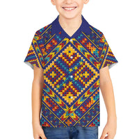 Kolose-Tuvalu Crochet Family Matching Off Shoulder Short Dress and Hawaiian Shirt with Polynesian and Pacific Tattoos LT03 Son's Shirt Navy - Polynesian Pride