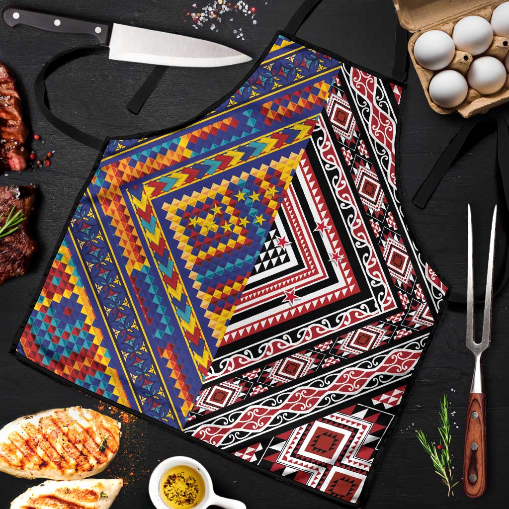 Tuvaluan and New Zealand Culture Apron The Art of Kolose and Taniko LT03 Navy - Polynesian Pride
