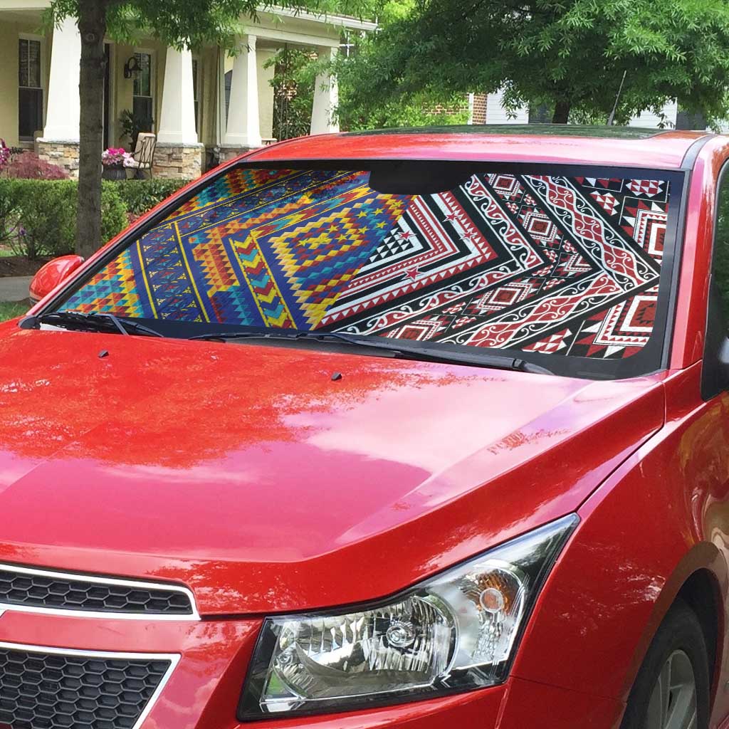 Tuvaluan and New Zealand Culture Auto Sun Shade The Art of Kolose and Taniko LT03 - Polynesian Pride