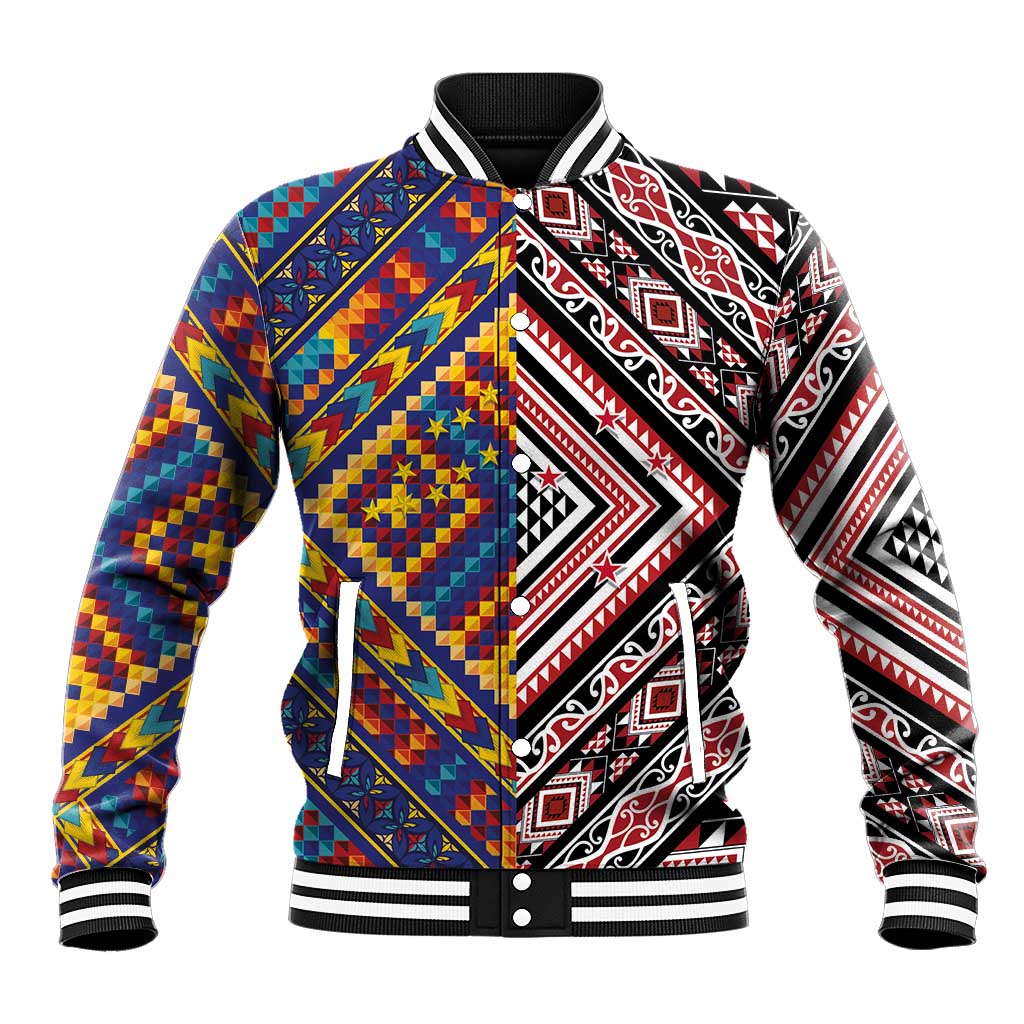 Tuvaluan and New Zealand Culture Baseball Jacket The Art of Kolose and Taniko LT03 Unisex Navy - Polynesian Pride