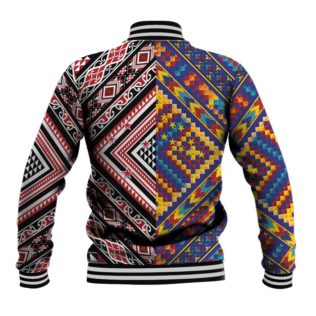 Tuvaluan and New Zealand Culture Baseball Jacket The Art of Kolose and Taniko LT03 - Polynesian Pride
