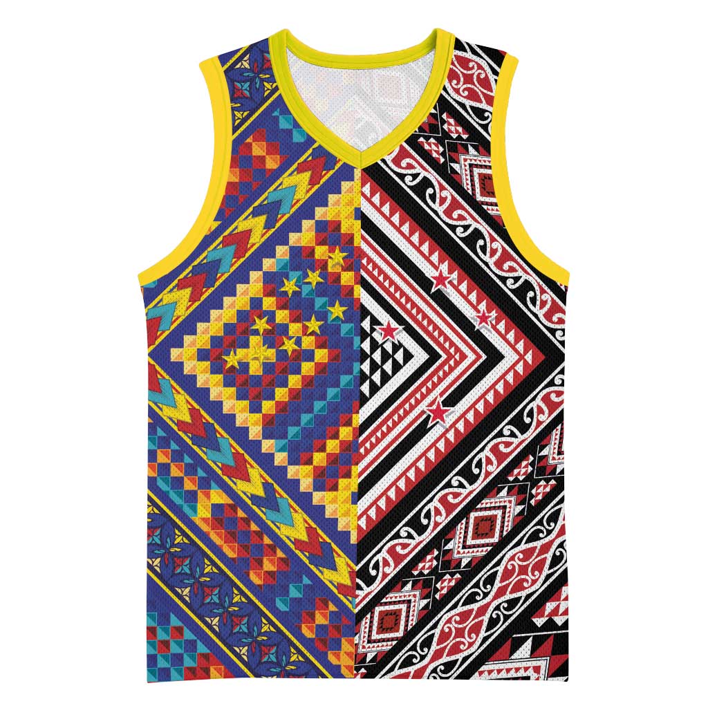 Tuvaluan and New Zealand Culture Basketball Jersey The Art of Kolose and Taniko LT03 Unisex Navy - Polynesian Pride