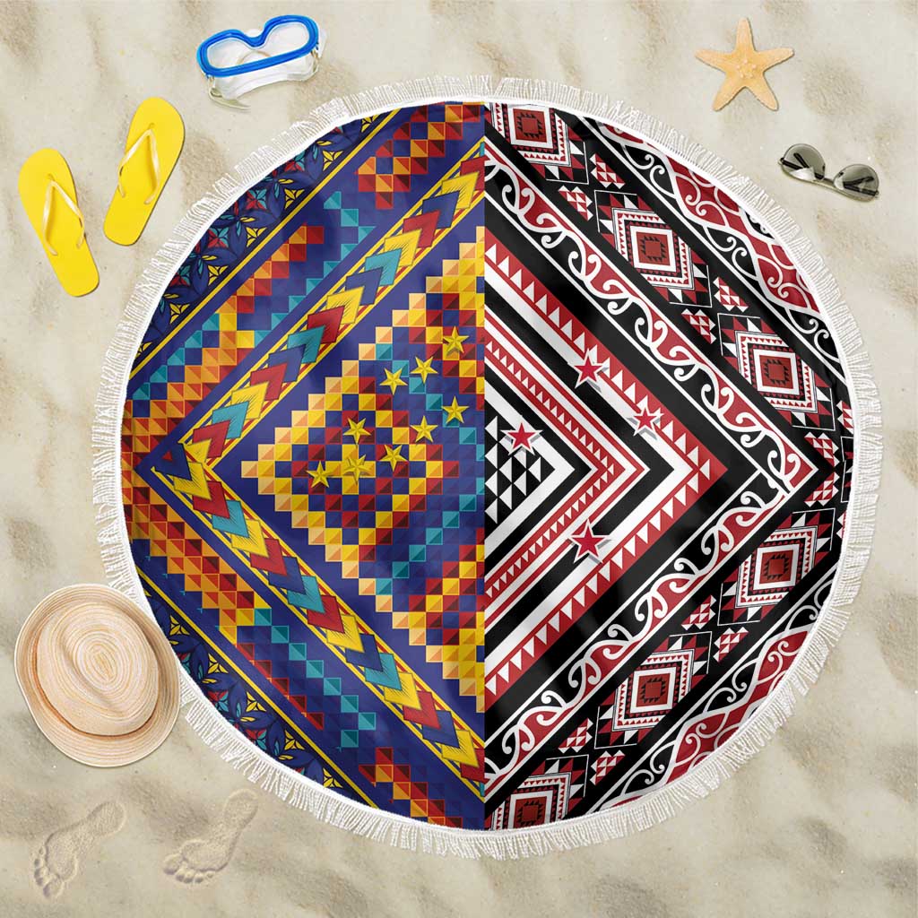 Tuvaluan and New Zealand Culture Beach Blanket The Art of Kolose and Taniko LT03 One Size 150cm Navy - Polynesian Pride