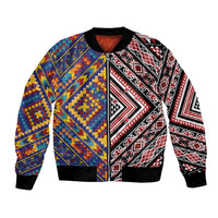 Tuvaluan and New Zealand Culture Bomber Jacket The Art of Kolose and Taniko LT03 Unisex Navy - Polynesian Pride
