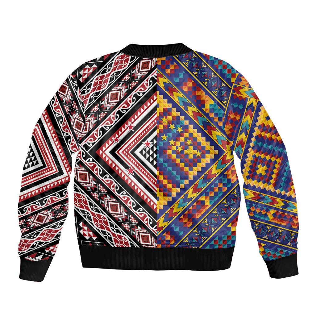 Tuvaluan and New Zealand Culture Bomber Jacket The Art of Kolose and Taniko LT03 - Polynesian Pride
