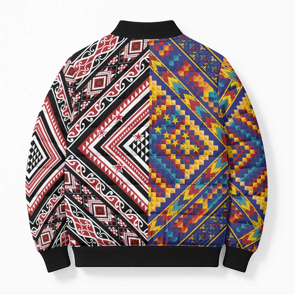 Tuvaluan and New Zealand Culture Bomber Puffer Jacket The Art of Kolose and Taniko LT03 - Polynesian Pride