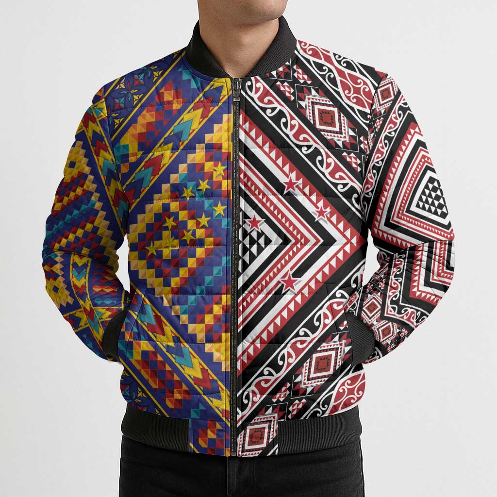 Tuvaluan and New Zealand Culture Bomber Puffer Jacket The Art of Kolose and Taniko LT03 - Polynesian Pride