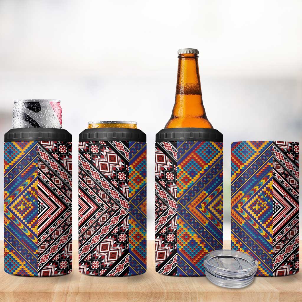 Tuvaluan and New Zealand Culture 4 in 1 Can Cooler Tumbler The Art of Kolose and Taniko LT03 - Polynesian Pride