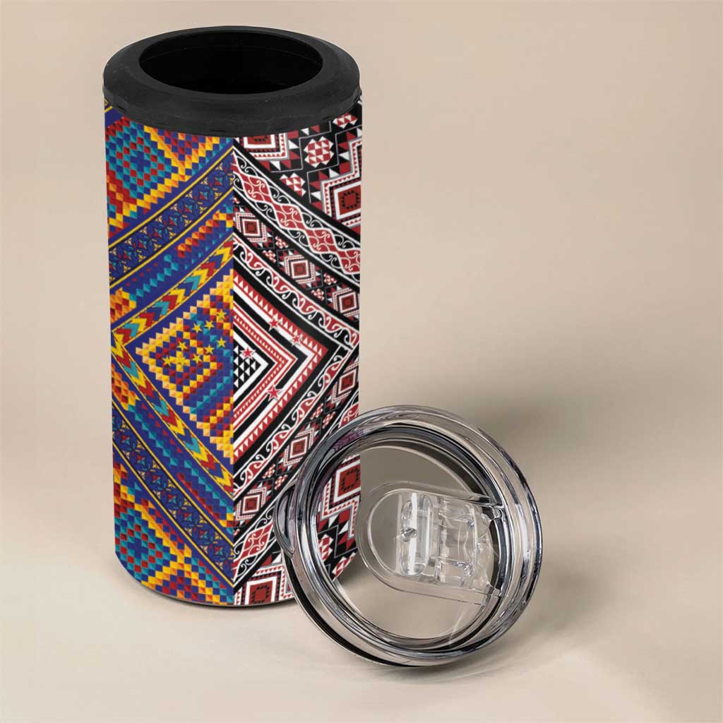 Tuvaluan and New Zealand Culture 4 in 1 Can Cooler Tumbler The Art of Kolose and Taniko LT03 - Polynesian Pride