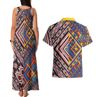 Tuvaluan and New Zealand Culture Couples Matching Tank Maxi Dress and Hawaiian Shirt The Art of Kolose and Taniko LT03 - Polynesian Pride