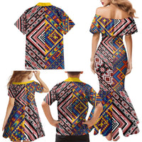 Tuvaluan and New Zealand Culture Family Matching Mermaid Dress and Hawaiian Shirt The Art of Kolose and Taniko LT03 - Polynesian Pride