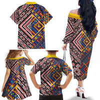 Tuvaluan and New Zealand Culture Family Matching Off The Shoulder Long Sleeve Dress and Hawaiian Shirt The Art of Kolose and Taniko LT03 - Polynesian Pride