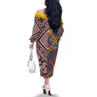 Tuvaluan and New Zealand Culture Family Matching Off The Shoulder Long Sleeve Dress and Hawaiian Shirt The Art of Kolose and Taniko LT03 - Polynesian Pride