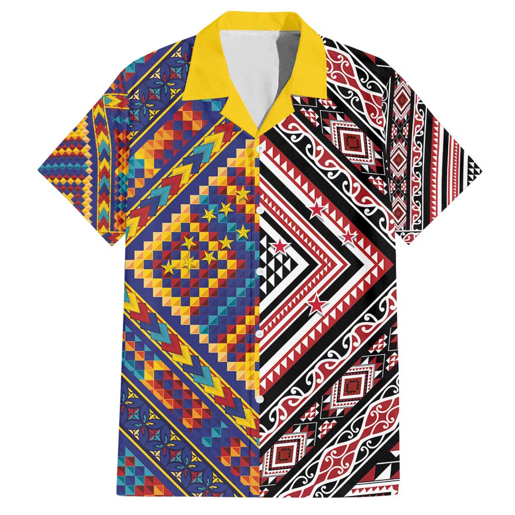 Tuvaluan and New Zealand Culture Family Matching Off Shoulder Short Dress and Hawaiian Shirt The Art of Kolose and Taniko LT03 Dad's Shirt - Short Sleeve Navy - Polynesian Pride