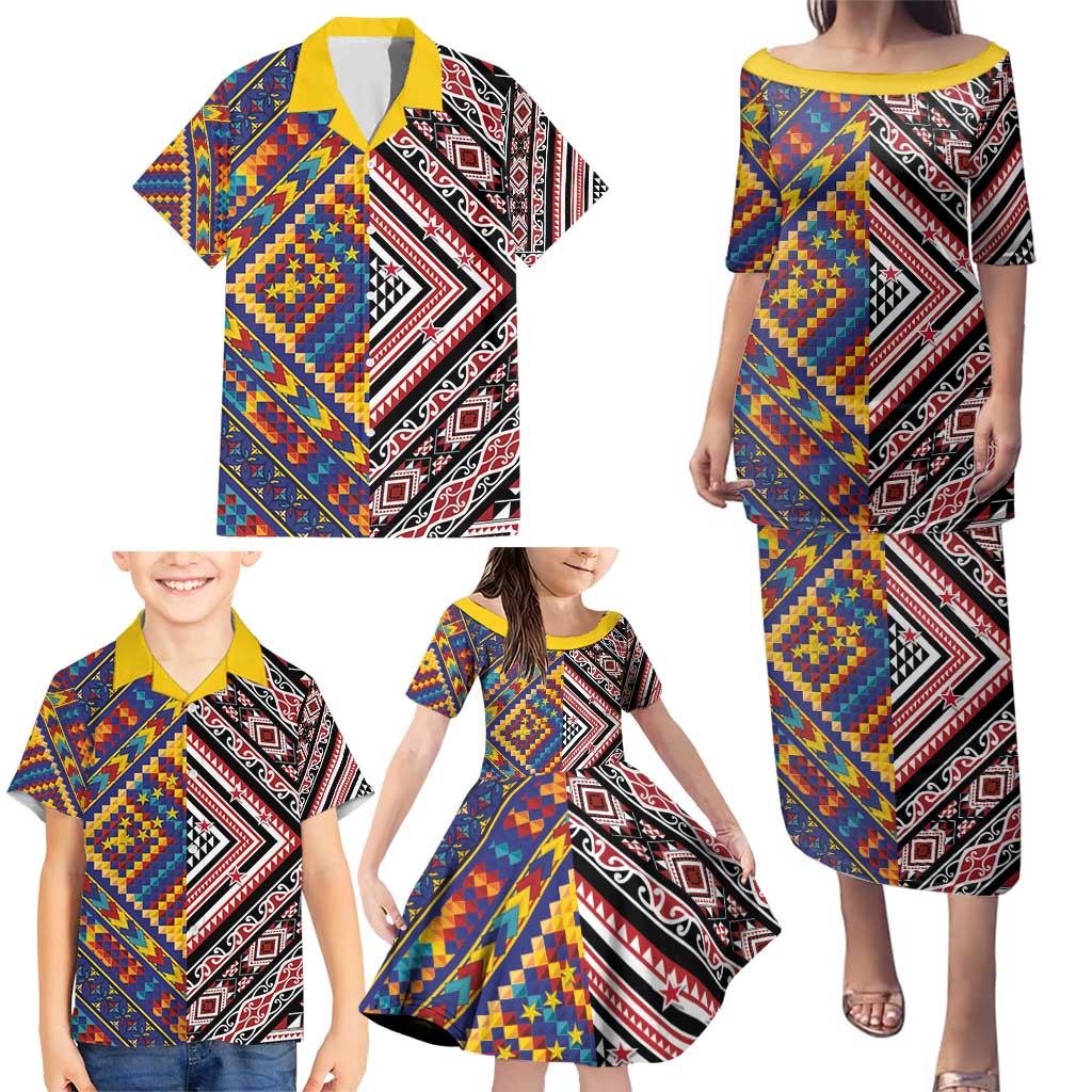 Tuvaluan and New Zealand Culture Family Matching Puletasi and Hawaiian Shirt The Art of Kolose and Taniko LT03 - Polynesian Pride