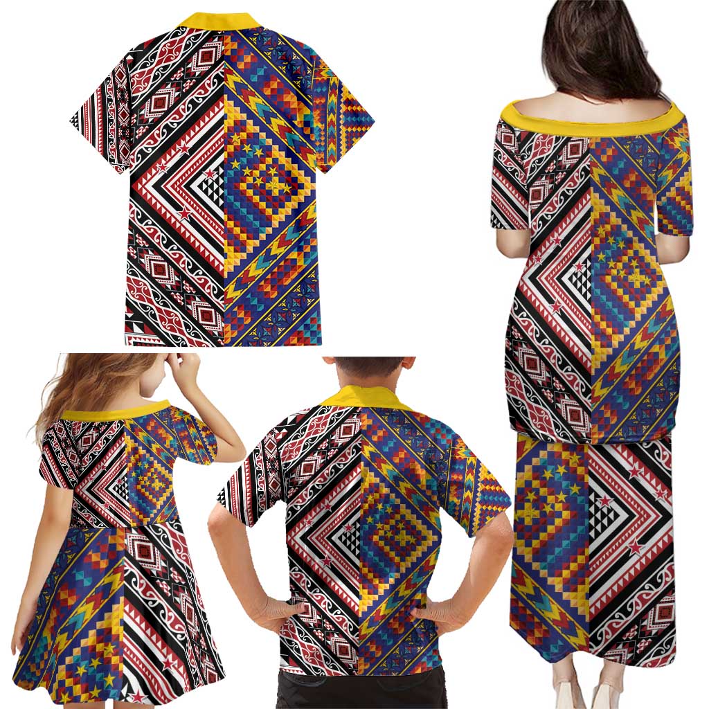Tuvaluan and New Zealand Culture Family Matching Puletasi and Hawaiian Shirt The Art of Kolose and Taniko LT03 - Polynesian Pride