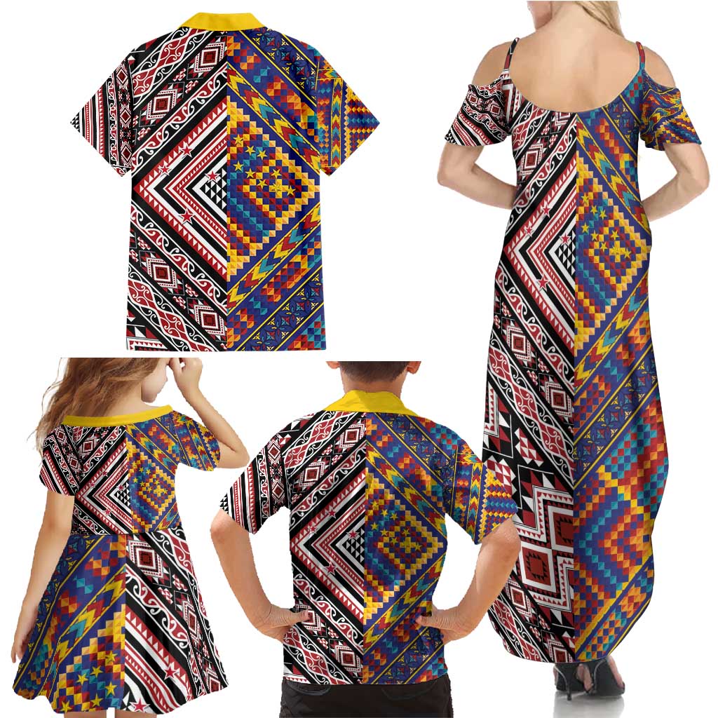 Tuvaluan and New Zealand Culture Family Matching Summer Maxi Dress and Hawaiian Shirt The Art of Kolose and Taniko LT03 - Polynesian Pride