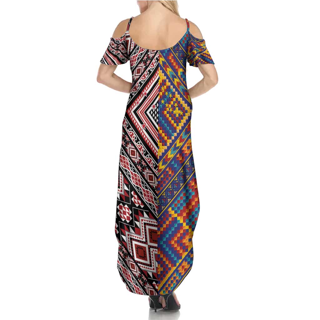 Tuvaluan and New Zealand Culture Family Matching Summer Maxi Dress and Hawaiian Shirt The Art of Kolose and Taniko LT03 - Polynesian Pride