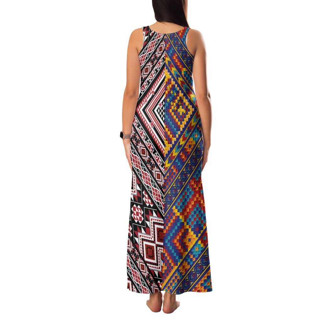 Tuvaluan and New Zealand Culture Family Matching Tank Maxi Dress and Hawaiian Shirt The Art of Kolose and Taniko LT03 - Polynesian Pride