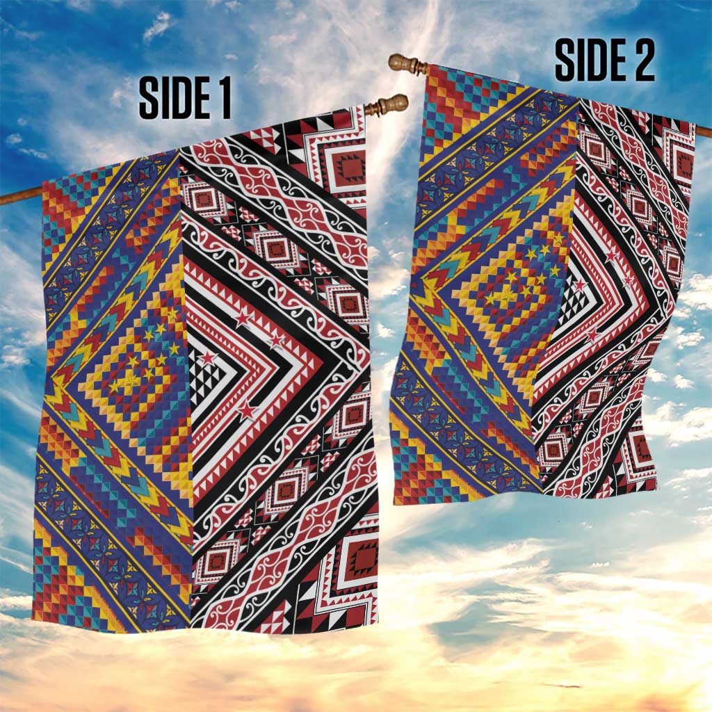 Tuvaluan and New Zealand Culture Garden Flag The Art of Kolose and Taniko LT03 - Polynesian Pride