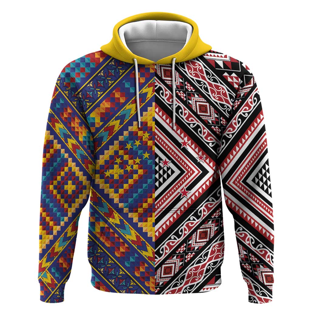 Tuvaluan and New Zealand Culture Hoodie The Art of Kolose and Taniko LT03 Pullover Hoodie Navy - Polynesian Pride