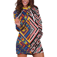 Tuvaluan and New Zealand Culture Hoodie Dress The Art of Kolose and Taniko LT03 Navy - Polynesian Pride