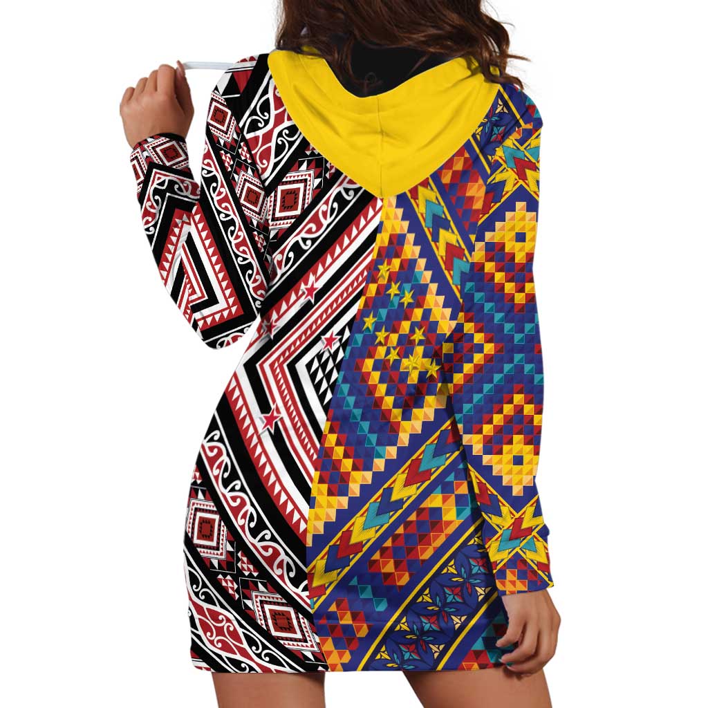 Tuvaluan and New Zealand Culture Hoodie Dress The Art of Kolose and Taniko LT03 - Polynesian Pride