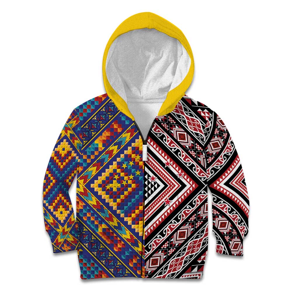 Tuvaluan and New Zealand Culture Kid Hoodie The Art of Kolose and Taniko LT03 Zip Hoodie Navy - Polynesian Pride