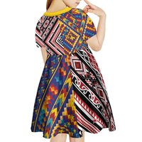 Tuvaluan and New Zealand Culture Kid Short Sleeve Dress The Art of Kolose and Taniko LT03 - Polynesian Pride