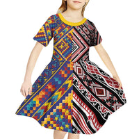 Tuvaluan and New Zealand Culture Kid Short Sleeve Dress The Art of Kolose and Taniko LT03 - Polynesian Pride