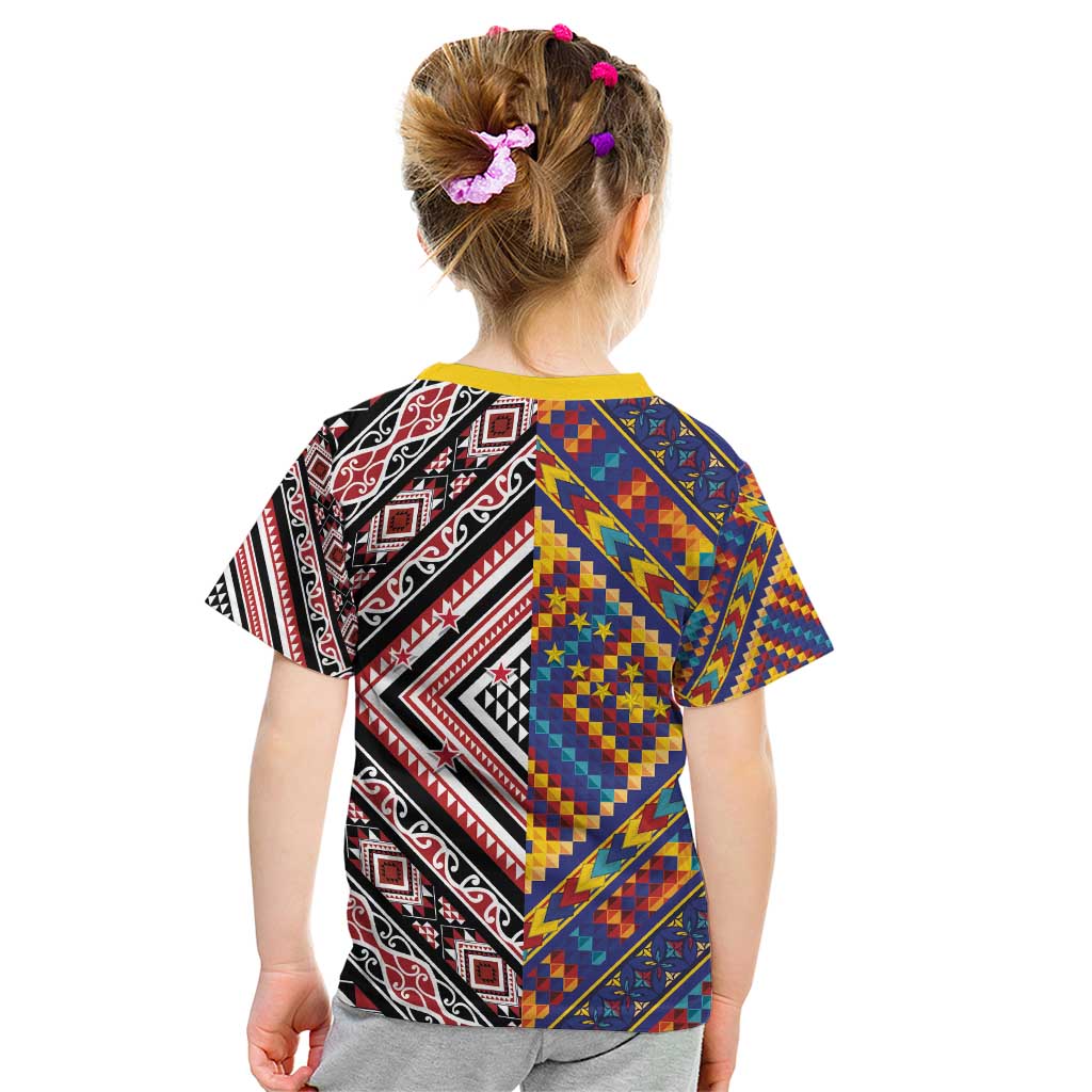 Tuvaluan and New Zealand Culture Kid T Shirt The Art of Kolose and Taniko LT03 - Polynesian Pride