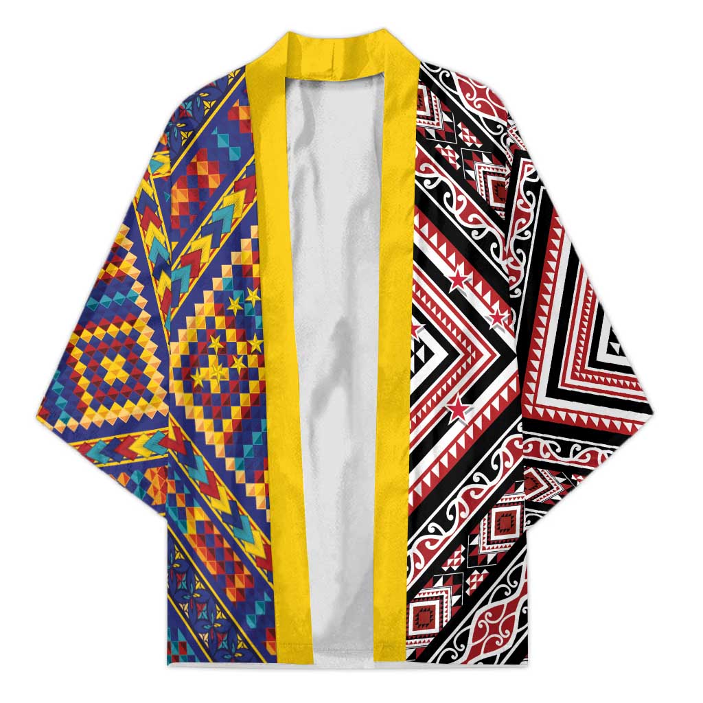 Tuvaluan and New Zealand Culture Kimono The Art of Kolose and Taniko LT03 Unisex Navy - Polynesian Pride