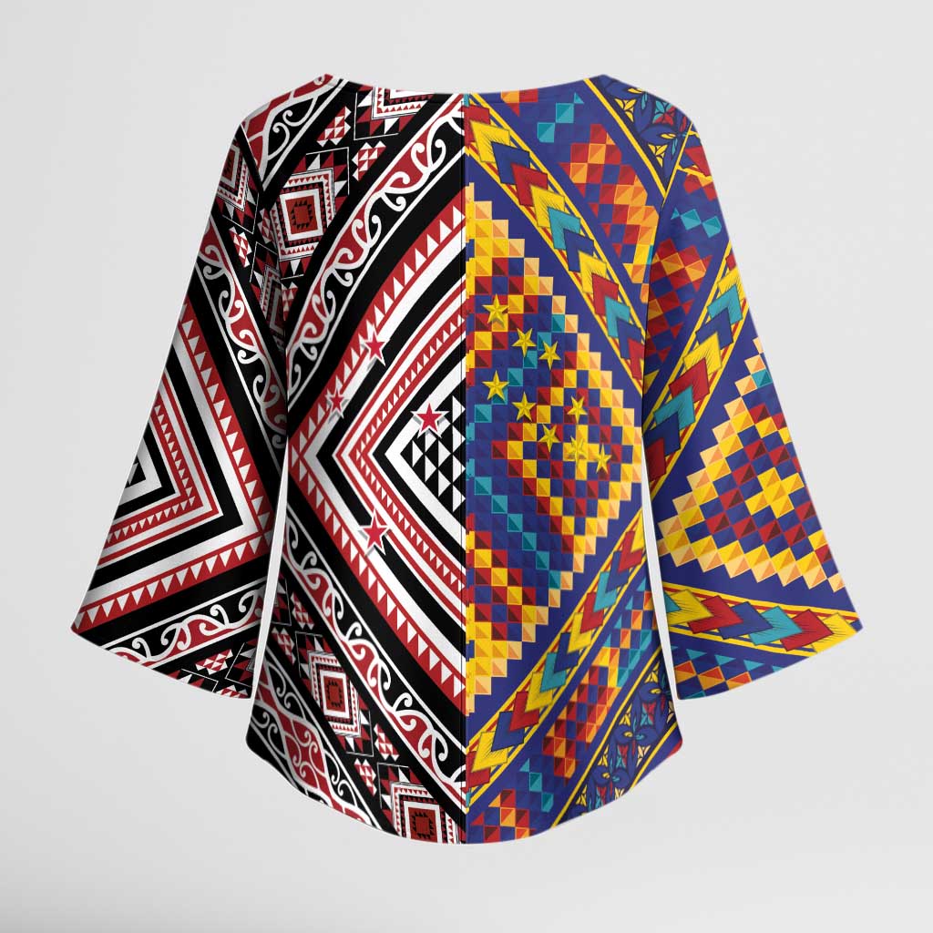 Tuvaluan and New Zealand Culture Kimono Sleeve Blouse The Art of Kolose and Taniko LT03 - Polynesian Pride
