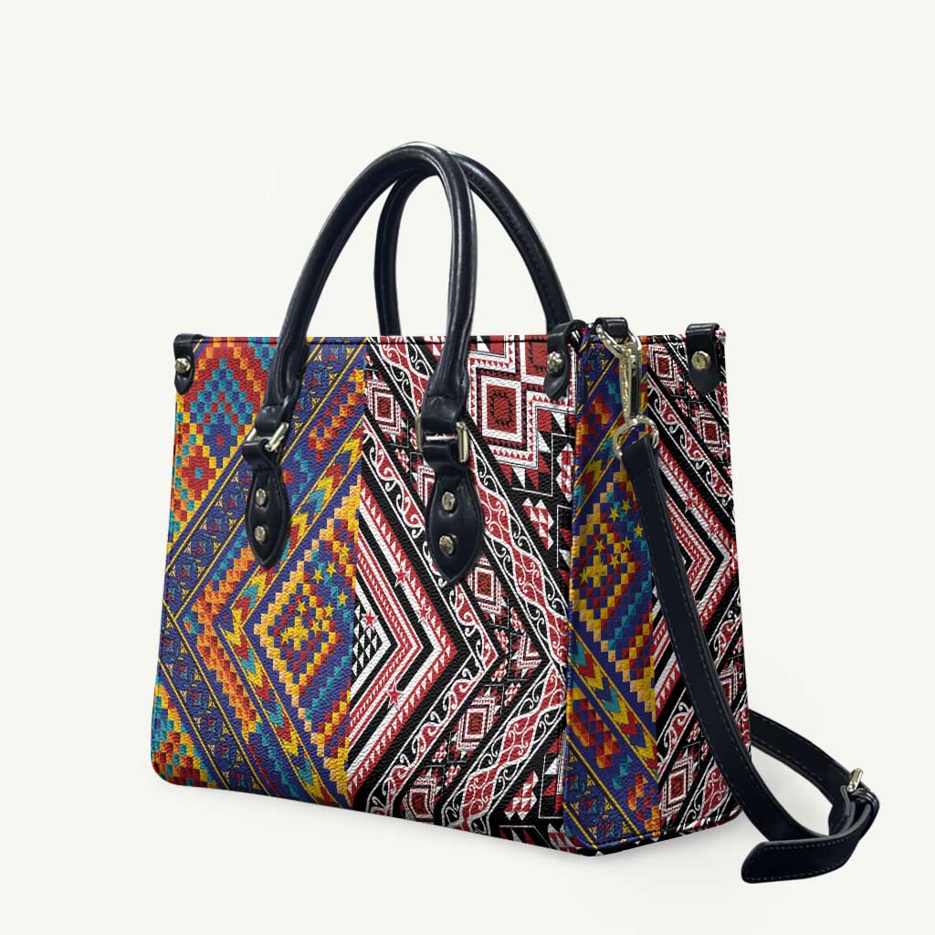Tuvaluan and New Zealand Culture Leather Bag The Art of Kolose and Taniko LT03 Navy - Polynesian Pride