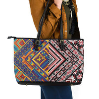 Tuvaluan and New Zealand Culture Leather Tote Bag The Art of Kolose and Taniko LT03 - Polynesian Pride