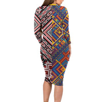 Tuvaluan and New Zealand Culture Long Sleeve Bodycon Dress The Art of Kolose and Taniko LT03 - Polynesian Pride