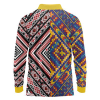 Tuvaluan and New Zealand Culture Long Sleeve Polo Shirt The Art of Kolose and Taniko LT03 - Polynesian Pride