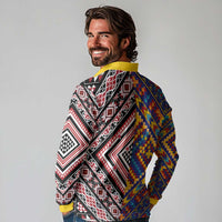 Tuvaluan and New Zealand Culture Long Sleeve Polo Shirt The Art of Kolose and Taniko LT03 - Polynesian Pride
