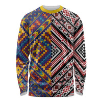 Tuvaluan and New Zealand Culture Long Sleeve Shirt The Art of Kolose and Taniko LT03 Unisex Navy - Polynesian Pride