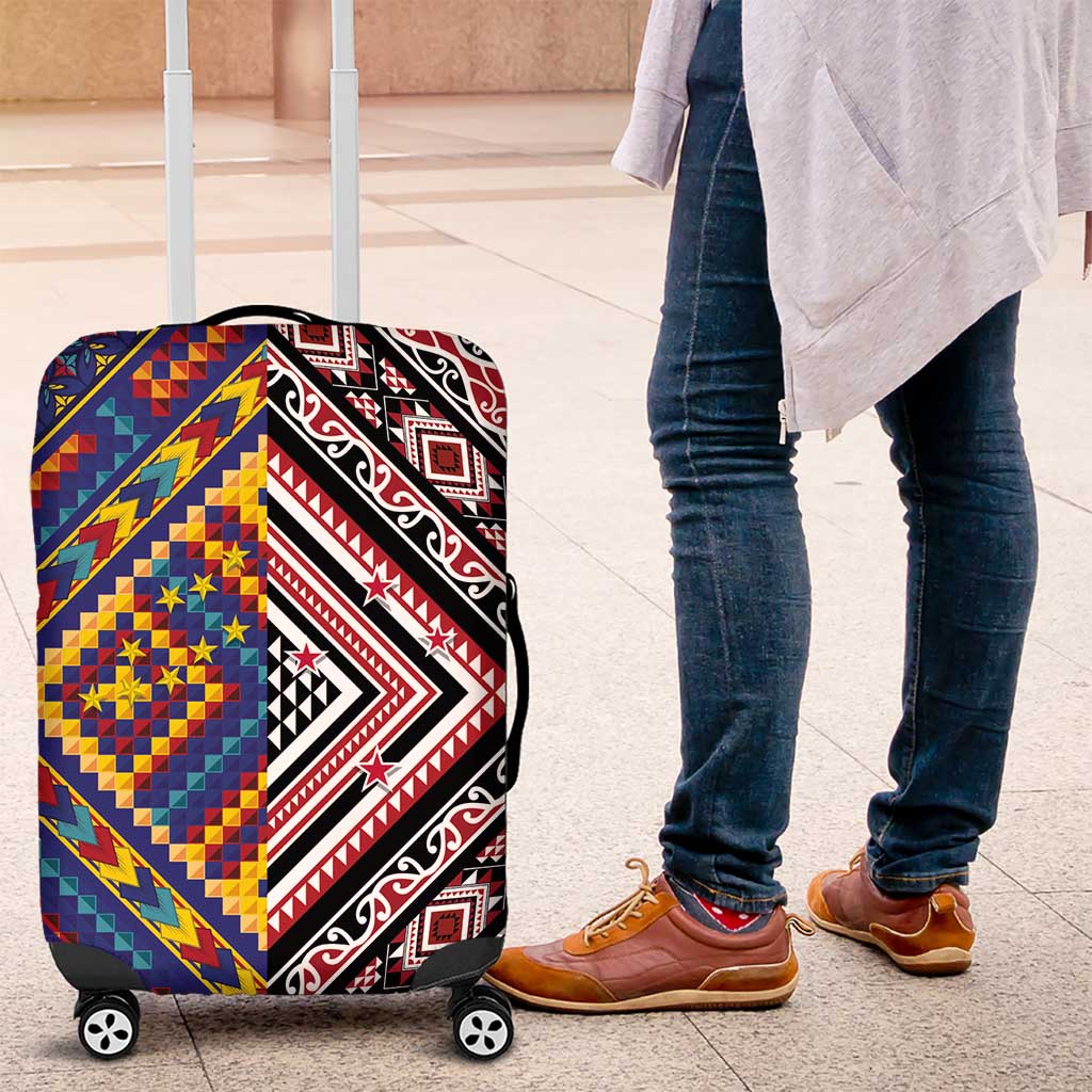 Tuvaluan and New Zealand Culture Luggage Cover The Art of Kolose and Taniko LT03 Navy - Polynesian Pride