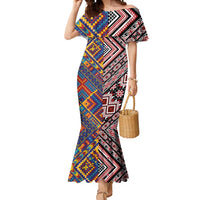 Tuvaluan and New Zealand Culture Mermaid Dress The Art of Kolose and Taniko LT03 Women Navy - Polynesian Pride