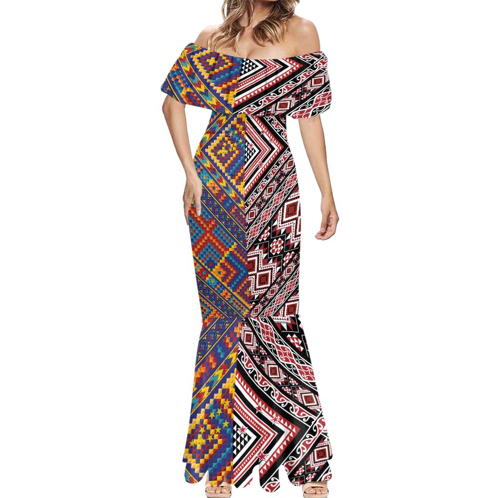 Tuvaluan and New Zealand Culture Mermaid Dress The Art of Kolose and Taniko LT03 - Polynesian Pride