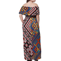 Tuvaluan and New Zealand Culture Off Shoulder Maxi Dress The Art of Kolose and Taniko LT03 - Polynesian Pride
