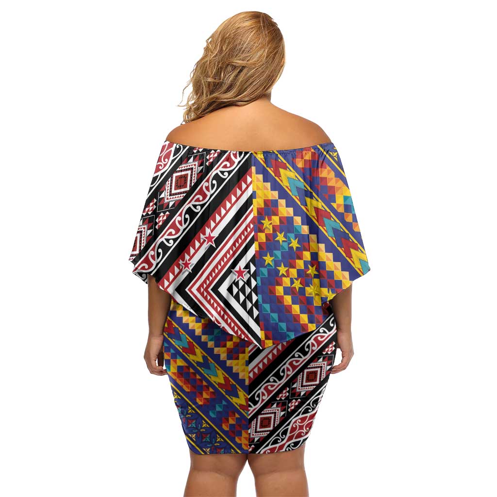 Tuvaluan and New Zealand Culture Off Shoulder Short Dress The Art of Kolose and Taniko LT03 - Polynesian Pride