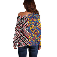 Tuvaluan and New Zealand Culture Off Shoulder Sweater The Art of Kolose and Taniko LT03 - Polynesian Pride